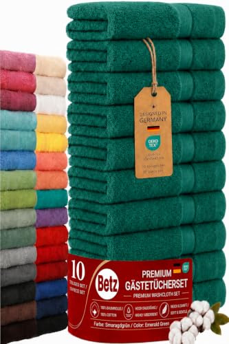 Betz Premium Gästehandtücher Set 10-teilig – 10× Gästehandtuch 30×50 cm, 100% Baumwolle 470 g/m², weich & saugstark, Oeko-TEX® Farbe smaragdgrün