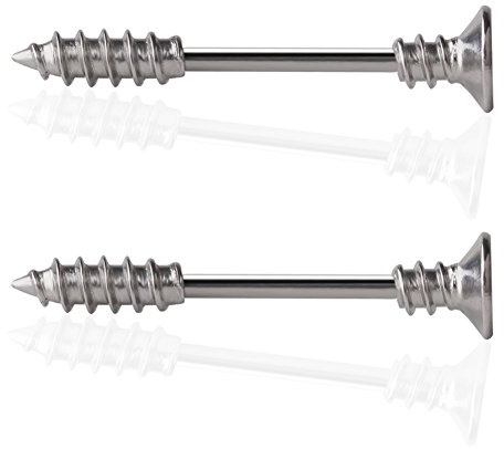 Ruifan 316L Stainless Steel Screw Bar Nipple Barbell Ring Body Piercing 14G 2PCS - Silver