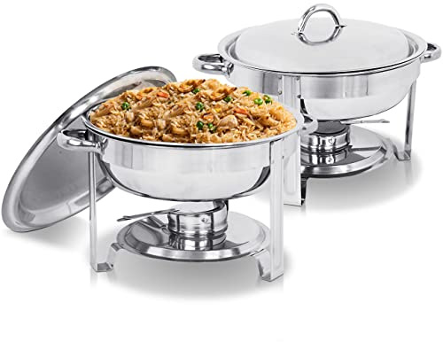 SuperDealUsa Upgraded 5 Qt Full Size Stainless Steel Chafing Dish Round Chafer Buffet Catering Warmer Set W/Food And Water Pan, Lid, Solid Stand And Fuel Holder White