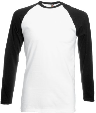 Fruit of The Loom T-Shirt de Baseball Classique à Manches Longues pour Homme, Blanc/Noir, L