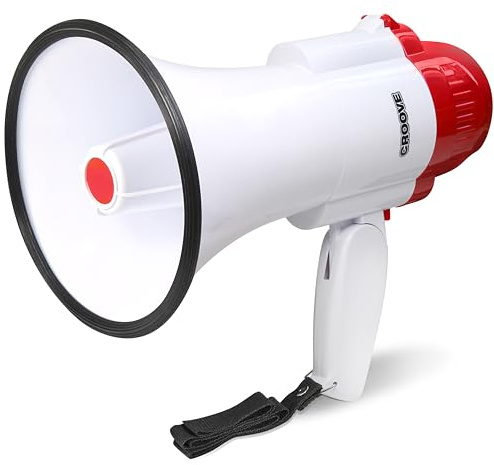 Croove Portable Megaphone Loud Speaker, Bullhorn with Siren Music, Volume Control, Lightweight Mini Bull Horn (800 Yard Voice Range)