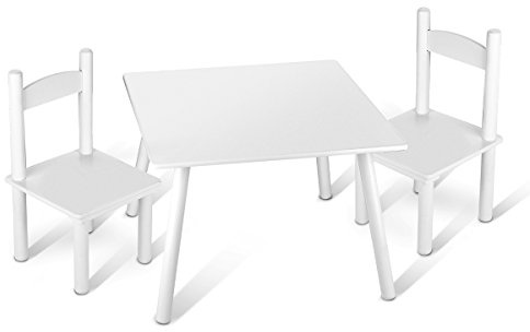 leomark tavolo e 2 sedie in legno, tavolino set da cameretta per bambini, gioco di gruppo in classe, mobili per bambini, stanza dei bambini mobili alta qualità stabile, colore BIANCO