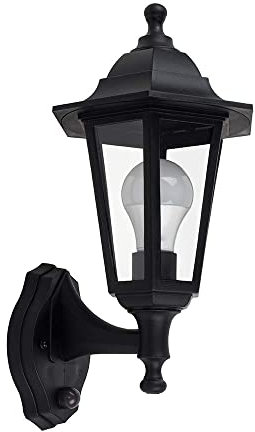 MiniSun | Traditional Style Black Security Dusk to Dawn Wall Lantern | Outdoor Wall Lights, Home Décor & Improvement Essential | Includes 6W LED Bulb [3000K Warm White] | Mains Wired