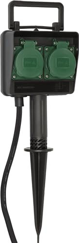 Brennenstuhl presa multipla da giardino a 2 prese con punta da terra IP 44 - Colore Nero/Verde