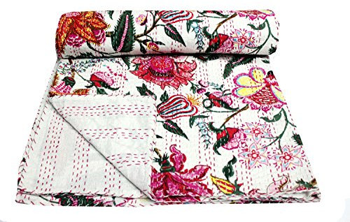Mango Gifts Indische Steppdecken, Kantha-Decke, 100 % Baumwolle, Tagesdecke, ca. 229 x 152 cm