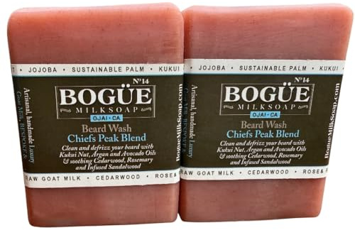 Goat Milk Beard Soap 2 bars-BOGUE Chiefs Peak Blend No.14 Beard Wash to Clean and Defrizz with Avocado & Argan oils & Soothing Cedarwood, Frankincense & Rosemary Essential oils