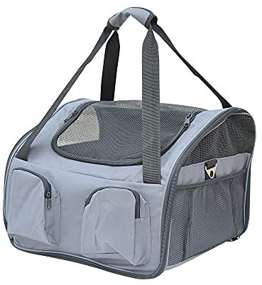 PawHut Hundetasche Auto Hundebox Transportbox Tragetasche Autositz Katze, 41 x 34 x 30 cm, Oxford Gewebe grau