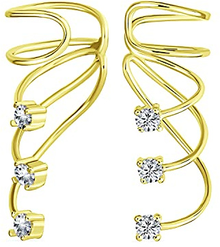 Fr-Auction Ohrringe, minimalistisch, dreifach Spirale, CZ, Knorpeldraht, Ohrringe für Damen, Rosa, vergoldet mit Gelbgold 14 K, 925 Sterling Silber