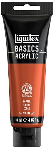 Liquitex 1046230 Basics - Acrylfarbe, monopigmentierte Künstlerpigmente, lichtecht, mittlere Viskosität, Achivqualität, seidenglänzender Finish, 118ml Tube, kupfer