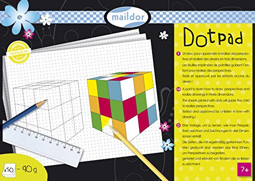 Clairefontaine Maildor 26522C Zeichenblock (Dot Pad mit 50 Bögen, 29,7 x 21cm, Dot Lineatur, ideal zum Erlernen von Perspektiven, 90g) 1 Block, weiß