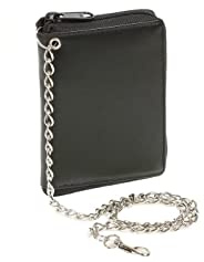 LEAS Cartera con Bolsa con Cremallera Lateral y la Cadena Monedero para señoras Protección de Informaciones privadas Cartera de Bloqueo RFID, Piel auténtica, Negro Chain-Series''