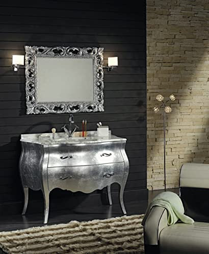 Kiamami Valentina - Mobile bagno a terra in stile barocco argento con cassetti, lavabo e specchio