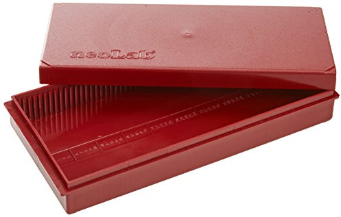 neoLab Polystyrol Objektträger-Kasten mit Stülpverschluss für 50 St., Rot, 177mm x 83mm x 32mm