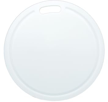 apollo THE HOUSEWARES BRAND Round Plastic Chopping Board with Handle | Groove to Prevent Spills, 30x30x1cm, Knife-Friendly Material, White