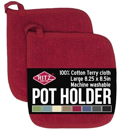 RITZ Terry Potholder & Hot Pad: Unparalleled Heat Resistant, Durable 100% Cotton – Ergonomically Designed for Optimal Grip – Easy-Care Machine Washable – 2-Pack, Paprika