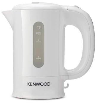 Kenwood JKP250 Bollitore elettrico da viaggio, spegnimento automatico, capacità 0,5L, base removibile, piedini antiscivolo, avvolgicavo, in dotazione 2 cucchiaini e 2 tazze, bianco