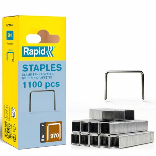 Rapid Tackerklammern Typ 970, 8mm Klammern, 1.120 Stk., Flachdrahtklammern für Black & Decker Hand- und Elektrotacker