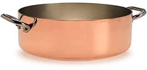 Pentole Agnelli ALCU104PI28 Casseruola Alta in Rame con 2 Maniglie inox, Rame Stagnato per Induzione, 28 cm