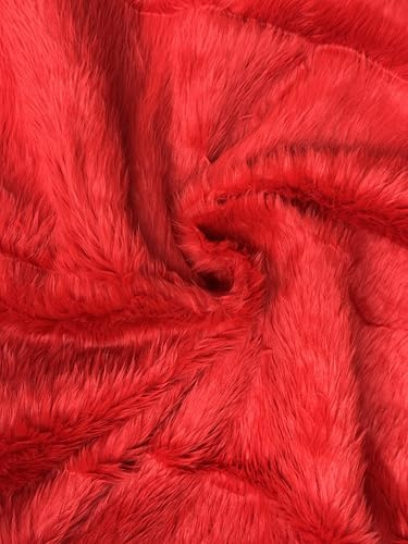 Einfarbig Spass Kunstpelz Stoff Material Leuchtend Rot - Leuchtend Rot, 1Mtr - 150cm x 100cm