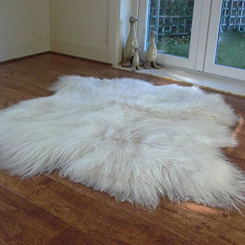 Tapis en peau de mouton islandais naturel avec laine longue, douce et moelleuse (double : 120 x 130 cm)