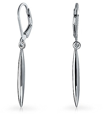 Pendientes colgantes de barra lineal geométrica minimalista delgada con cierre de palanca de pluma para mujer para adolescente de plata esterlina .925