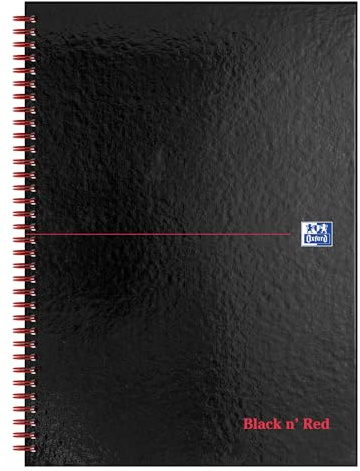Oxford Black N' Red A4 Glossy Hardback Wirebound Notebook Ruled, Perforated, Black/Red, 140 Page