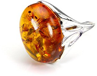 Anello ovale in argento 925/1000 e ambra – taglie da 50 a 56,5 e Argento 925/1000, 14, cod. BCA-014-N