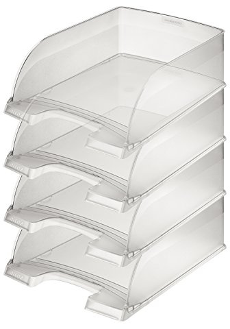 Leitz Briefkorb A4 Jumbo 4er Pack, Briefablage mit extra großem Fassungsvermögen in Premium-Qualität, Stapelbare Ablagefächer als Organizer, Kombinierbar mit Plus-Serie, Transparent, 52330003