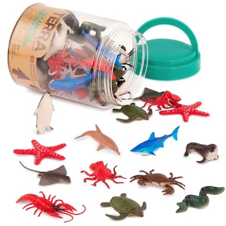 Terra by Battat – 60 Pieces Ocean Animal Figurines – Realistic Mini Sea Animal Toys – Sharks, Dolphins, Penguins, Turtles, Crabs & Starfish for Toddlers & 3+ Years, 2