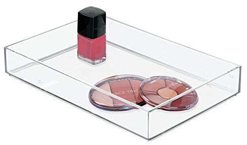 iDesign Bandeja organizadora de maquillaje extragrande, De plástico, Para cosméticos, Maquillaje y accesorios, Práctica caja de almacenamiento para tocador, cajones o baño, Transparente