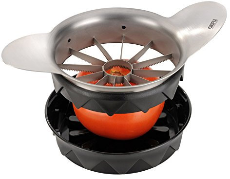 Gefu Cortadora de manzana y tomate, hoja japonés Dentada/Acero Inoxidable/plástico, Plateado Y Negro