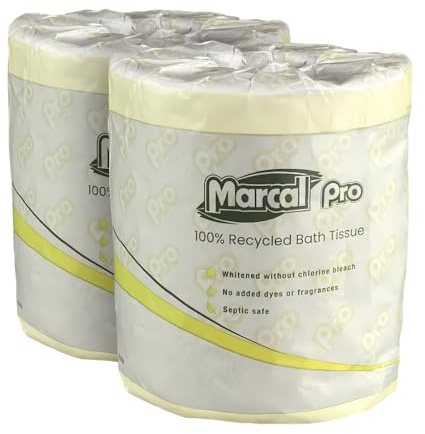 Marcal Papel higiénico de 2 capas, suave y absorbente, 96 rollos, 300 hojas de papel de baño, 100 % reciclado, certificado Green Seal, sin productos químicos, blanco (3302)