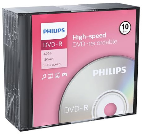 Philips DVD-R Rohlinge High-Speed (4.7 GB /120 Minuten Video, 1-16x Speed, 10er Slim Case)