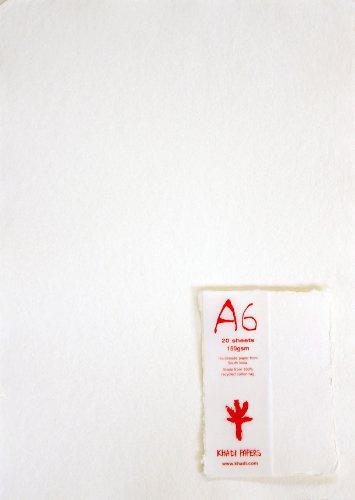 KHADI Paquete de 20 papeles de papel de lija hechos a mano, 150 g/m², tamaño A6.