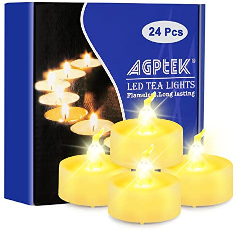 AGPTEK 24 Stück LED Teelichter mit Timer, flackernde warmweiße LED Teelichter mit Timerfunktion 6 Stunden an und 18 Stunden aus, 24er Pack flammenlose batteriebetriebene Kerzen für Haus Dekoration