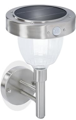 esotec Solar Wandleuchte mit Bewegungsmelder, H=29,5cm, Außenwandleuchte Edelstahl, Wandlampe außen, 100lm Sicherheitslicht, kaltweiß 6500K 102098