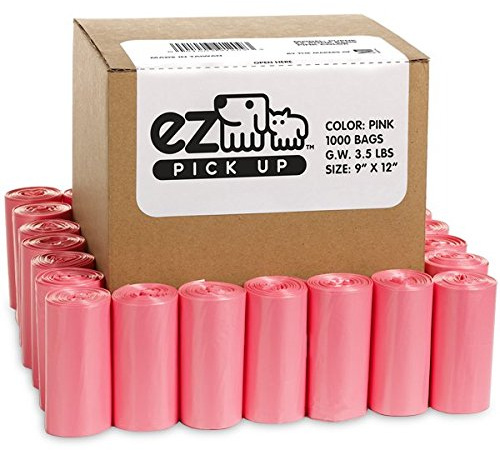 Pink Poop Bags - 1000 Count Dog Waste Bag, Cat Litter, EZ Pick Up Puppy Waste Disposal, 9x12 Large