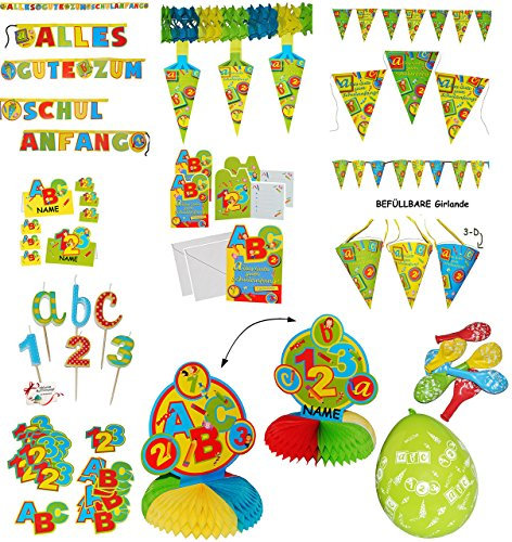 alles-meine.de GmbH XXL Set - Girlande & Deko - Schulanfang - Schultüte & Zuckertüten - incl. Name - Kinder/Partykette - Wimpelkette - Party - Schuleinführung Schule - Schu..