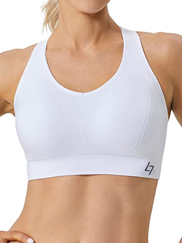 FITTIN Racerback Sports Bra for Women - High Impact Padded Seamless Activewear Bras for Yoga Gym Workout Fitness White
