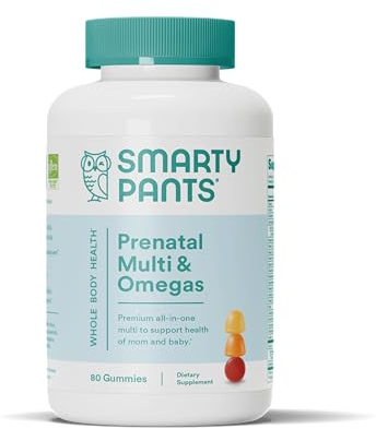 SmartyPants Prenatal Vitamins for Women, Multivitamin Gummies: Omega 3 Fish Oil (EPA/DHA), Biotin, Methylfolate, Vitamin D3, C, Vitamin B12, B6, A, K & Zinc, Inositol, 80 Count (20 Day Supply)