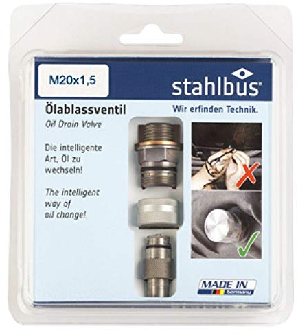 Stahlbus Oil Drain Valve Plug M20x1.5x12mm Steel - CLEAN, EASY, NO TOOL Oil Change - Includes Oil Drain Plug, Washer, Cap, Connector, Silicone Hose