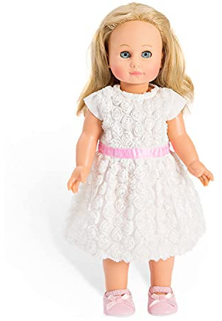 Heless 1650 - Traumkleid für Puppen in Weiß, mit kleinen Blumenröschen und einer rosa Schärpe, Größe 28 - 35 cm