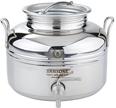 Sansone NSF Stainless Steel Water Dispenser Container with Spigot, 1.32 gallon jug (5 Liter)