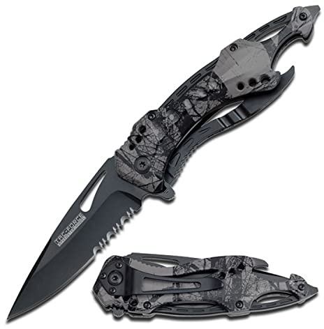 Tac-Force Folding Pocket Knife, 3.25-inch Serrated Blade, Camo Aluminum Handle, 7.75-inch Overall Length TF-705FC