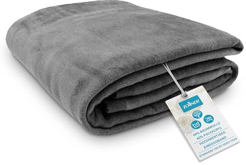 ZOLLNER Kuscheldecke flauschig in 150x200 cm - weiche und langlebige Sofadecke in grau - waschbar bis 40°C - Mischgewebe - mit elegantem Einfassband - Hotelqualität - Oeko Tex® Zertifiziert
