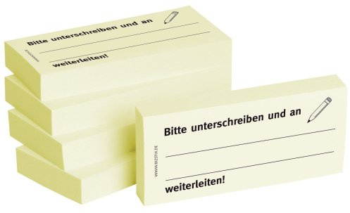 Bedruckte Haftnotizen - Text: Bitte unterschreiben und an, weiterleiten