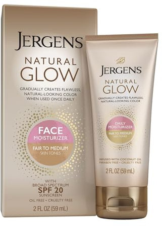 Jergens Natural Glow Oil-Free Daily Moisturizer for Face with Broad Spectrum SPF 20, Fair to Medium Skin Tones, 2 Ounces