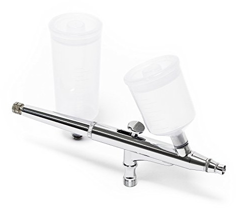 Wiltec Airbrush Pistole Typ 131 mit Double Action Funktion, Düse Ø 0,3 mm, 2 Farbbecher, Adapter für Modellbau, Nailart usw.