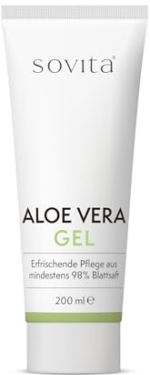 sovita Aloe Vera Gel | 98 % reiner Aloe-Vera-Blattsaft | Feuchtigkeitspflege für Gesicht & Körper | Ideal nach Sonne & Rasur | Ohne Parabene & Silikone | Dermatologisch getestet | 200 ml