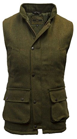 Walker and Hawkes – Väst i Tweed – Lämplig för jakt – färg: mörk salvia – storlekar: från 2XS till 4XL, XL